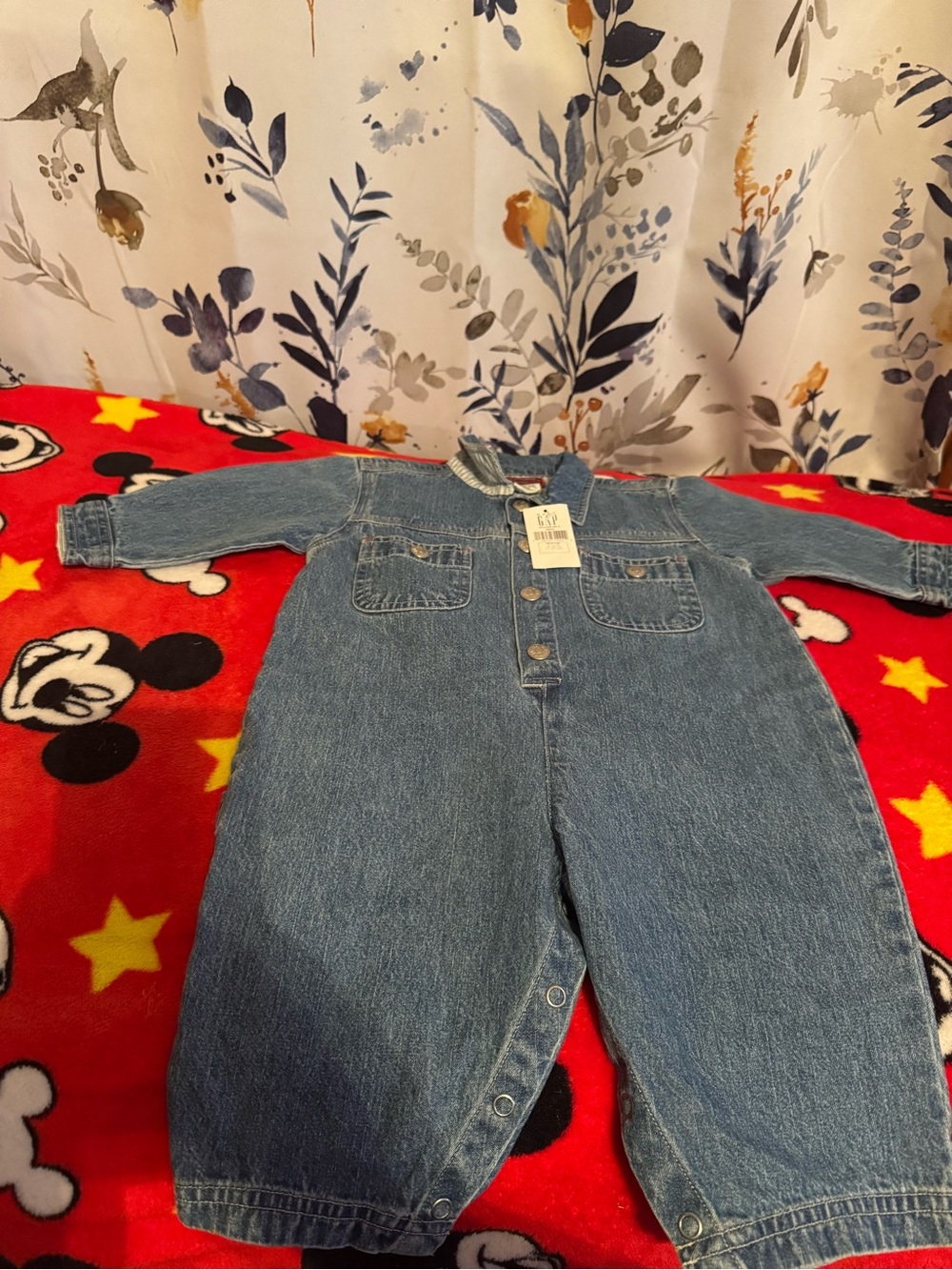 Gap Denim Boys' Blue One-Piece Romper Long Sleeve Size 6 12 Months C5